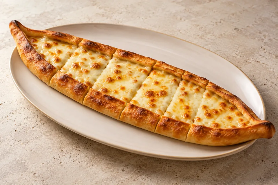 Temsili kaşarlı pide sunumu