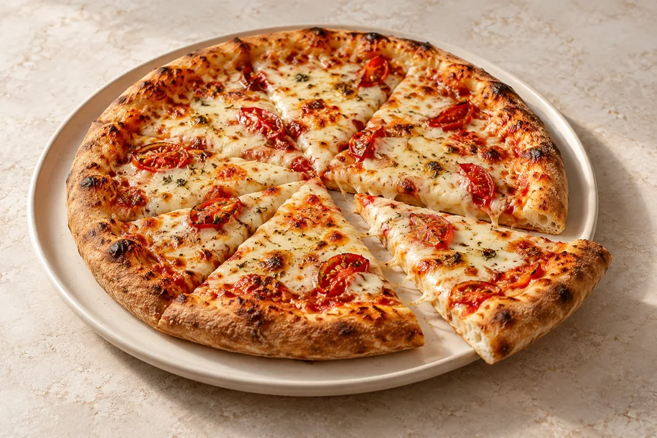 Temsili margarita pizza sunumu
